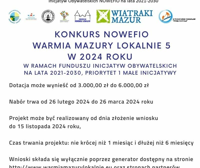 Nabór wniosków Nowe FIO Warmia Mazury Lokalnie 6, 2024 rok